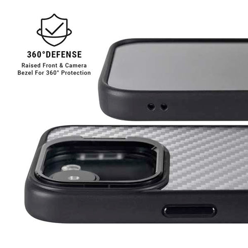 Silver Carbon Fiber Specialty Texture Material iPhone 16e Kickstand Case
