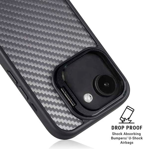 Silver Carbon Fiber Specialty Texture Material iPhone 16e Kickstand Case