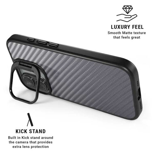 Silver Carbon Fiber Specialty Texture Material iPhone 17 Kickstand Case