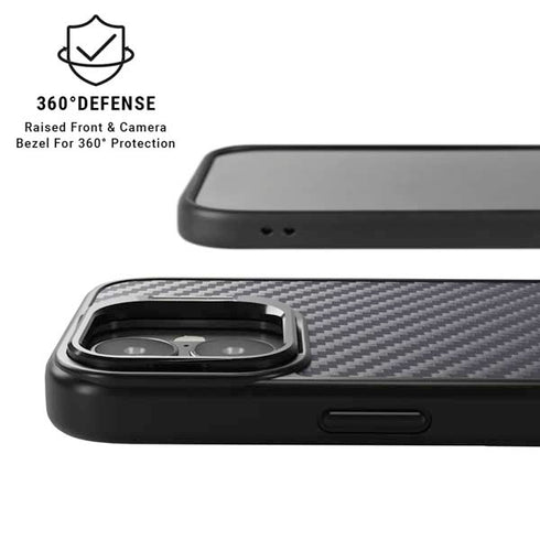 Silver Carbon Fiber Specialty Texture Material iPhone 17 Kickstand Case