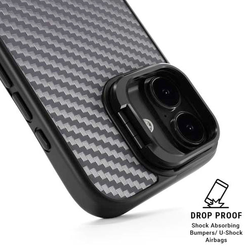 Silver Carbon Fiber Specialty Texture Material iPhone 17 Kickstand Case