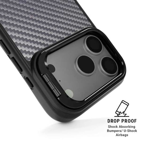 Silver Carbon Fiber Specialty Texture Material iPhone 17 Pro Max Kickstand Case
