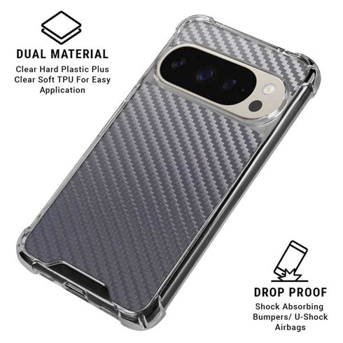Silver Carbon Fiber Specialty Texture Material Pixel 9/9 Pro Clear Case