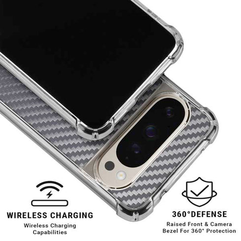 Silver Carbon Fiber Specialty Texture Material Pixel 9/9 Pro Clear Case