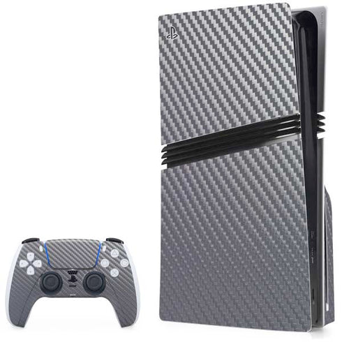 Silver Carbon Fiber Specialty Texture Material PS5 Pro Disk Bundle Skin