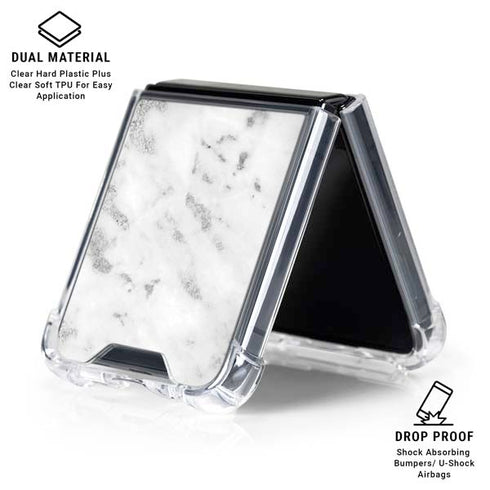 Silver Marble Galaxy Z Flip7 Clear Case