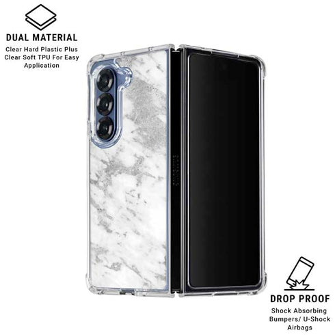 Silver Marble Galaxy Z Fold7 Clear Case