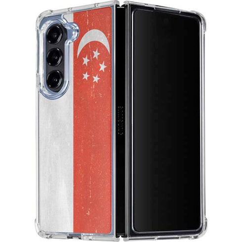 Singapore Flag Distressed Galaxy Z Fold5 5G Clear Case