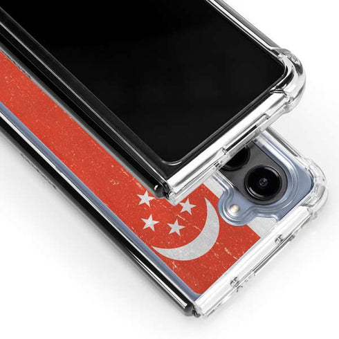 Singapore Flag Distressed Galaxy Z Fold5 5G Clear Case