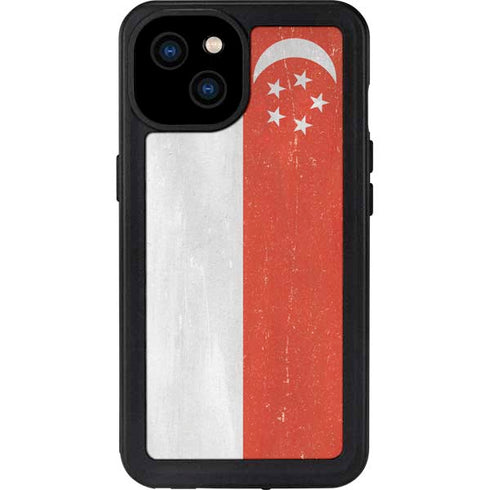 Singapore Flag Distressed iPhone 15 Plus Waterproof Case