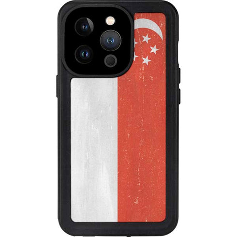Singapore Flag Distressed iPhone 15 Pro Waterproof Case