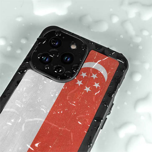 Singapore Flag Distressed iPhone 15 Pro Waterproof Case