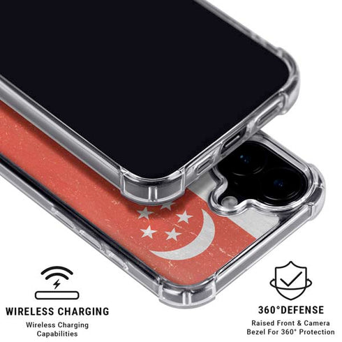 Singapore Flag Distressed iPhone 16 Plus Clear Case