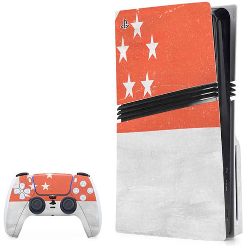 Singapore Flag Distressed PS5 Pro Disk Bundle Skin