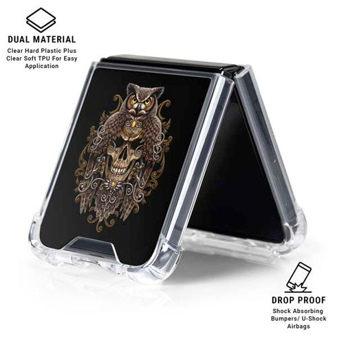 Skull and Owl by Sarah Richter Galaxy Z Flip6 Clear Case
