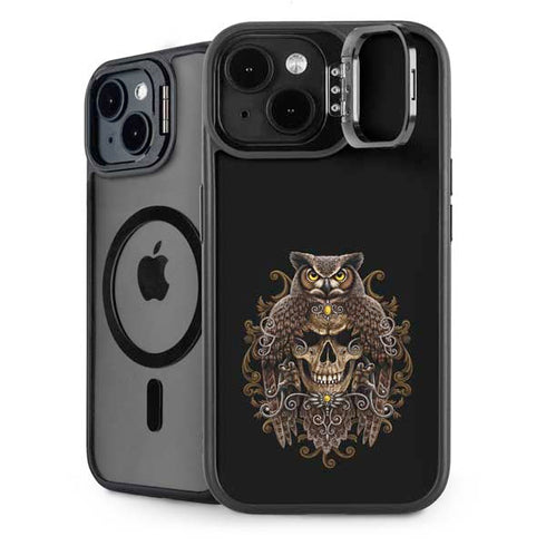 Skull and Owl by Sarah Richter iPhone 15 Plus Kickstand Case
