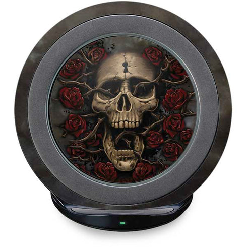 Liquid Blue Skull Entwined with Roses Fast Charge Wireless Charging Stand Skin