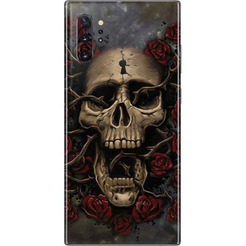 Liquid Blue Skull Entwined with Roses Galaxy Note 10 Plus Skin
