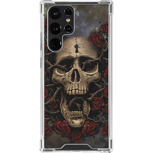 Liquid Blue Skull Entwined with Roses Galaxy S23 Ultra Clear Case