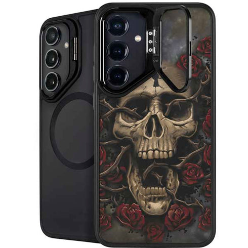 Liquid Blue Skull Entwined with Roses Galaxy S25 Kickstand Case