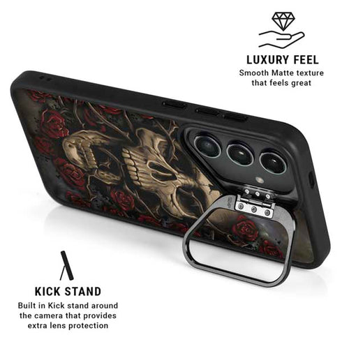 Liquid Blue Skull Entwined with Roses Galaxy S25 Kickstand Case