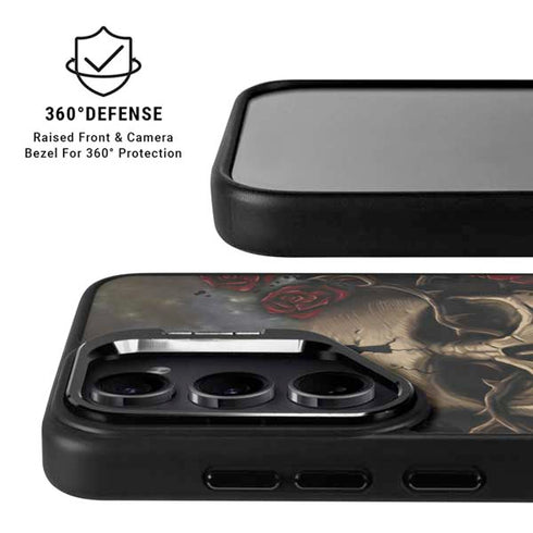 Liquid Blue Skull Entwined with Roses Galaxy S25 Kickstand Case