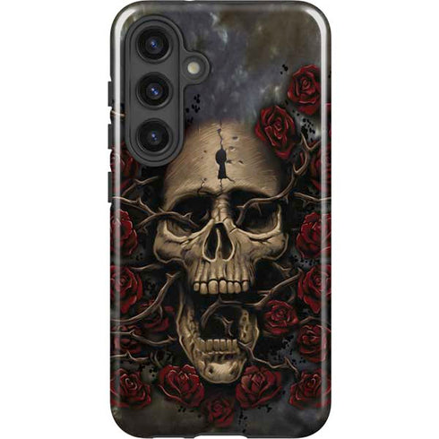 Liquid Blue Skull Entwined with Roses Galaxy S25 Plus Impact Case