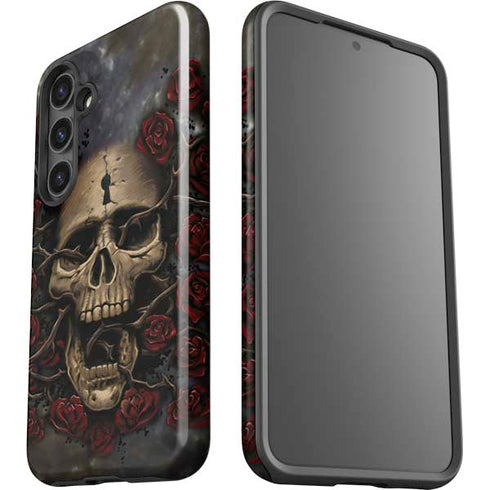Liquid Blue Skull Entwined with Roses Galaxy S25 Plus Impact Case