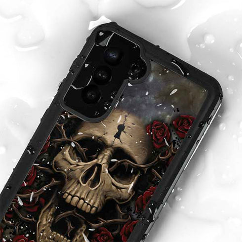 Liquid Blue Skull Entwined with Roses Galaxy S24 Plus Waterproof Case