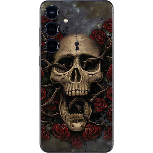 Liquid Blue Skull Entwined with Roses Galaxy S25 Skin