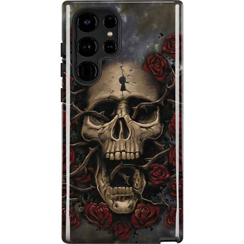 Liquid Blue Skull Entwined with Roses Galaxy Cases