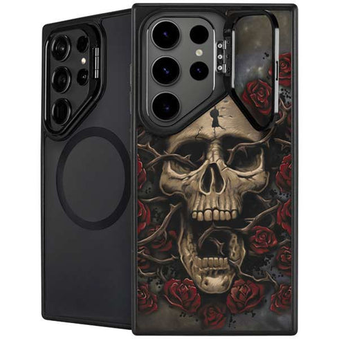 Liquid Blue Skull Entwined with Roses Galaxy Cases