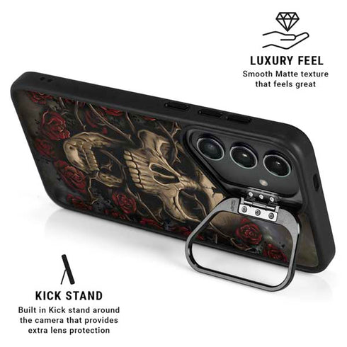 Liquid Blue Skull Entwined with Roses Galaxy S25 Ultra Kickstand Case