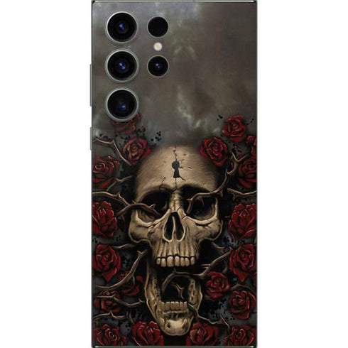 Liquid Blue Skull Entwined with Roses Galaxy S25 Ultra Skin