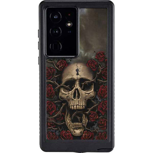 Liquid Blue Skull Entwined with Roses Galaxy S24 Ultra Waterproof Case
