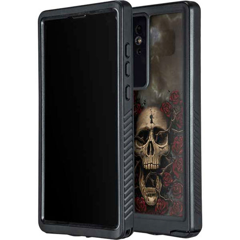 Liquid Blue Skull Entwined with Roses Galaxy S24 Ultra Waterproof Case