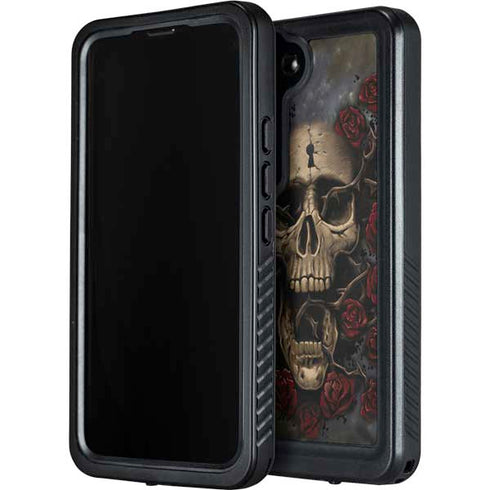 Liquid Blue Skull Entwined with Roses Galaxy S24 Waterproof Case