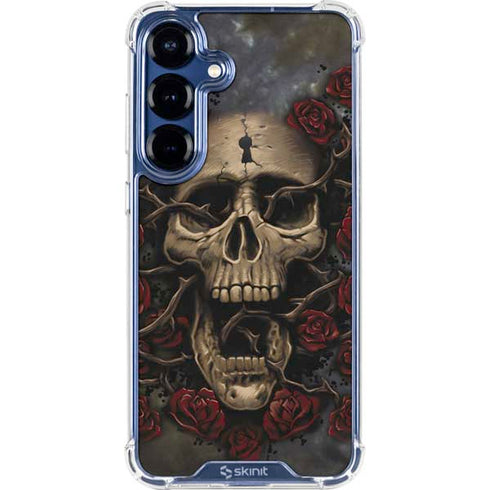 Liquid Blue Skull Entwined with Roses Galaxy S25 Clear Case