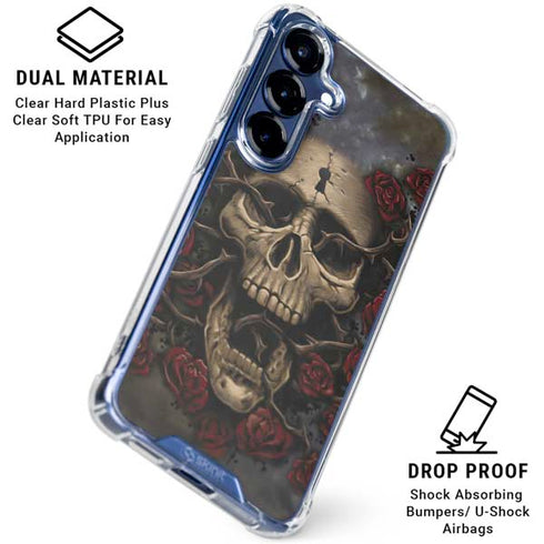 Liquid Blue Skull Entwined with Roses Galaxy S25 Plus Clear Case