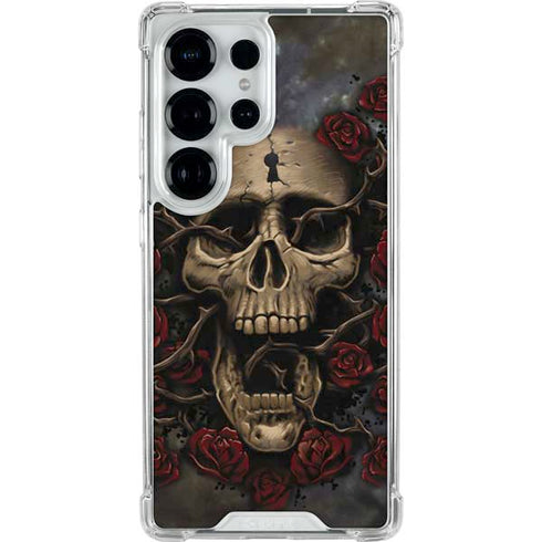 Liquid Blue Skull Entwined with Roses Galaxy S25 Ultra Clear Case