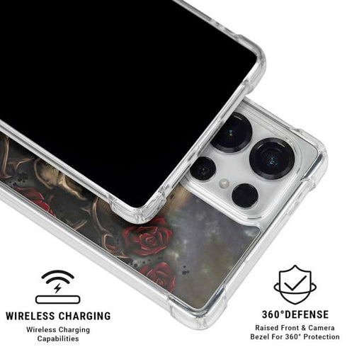 Liquid Blue Skull Entwined with Roses Galaxy S25 Ultra Clear Case