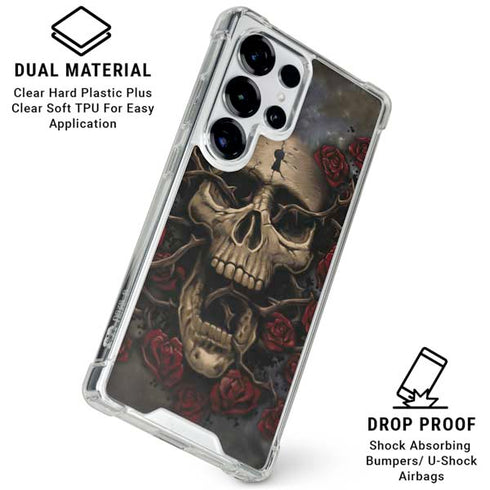 Liquid Blue Skull Entwined with Roses Galaxy S25 Ultra Clear Case