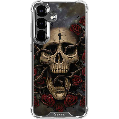 Liquid Blue Skull Entwined with Roses Galaxy S26 Clear Case
