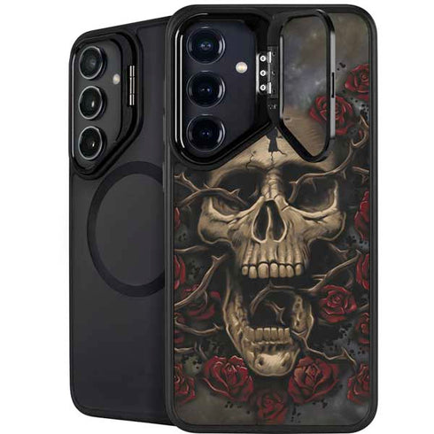 Liquid Blue Skull Entwined with Roses Galaxy S26 Kickstand Case