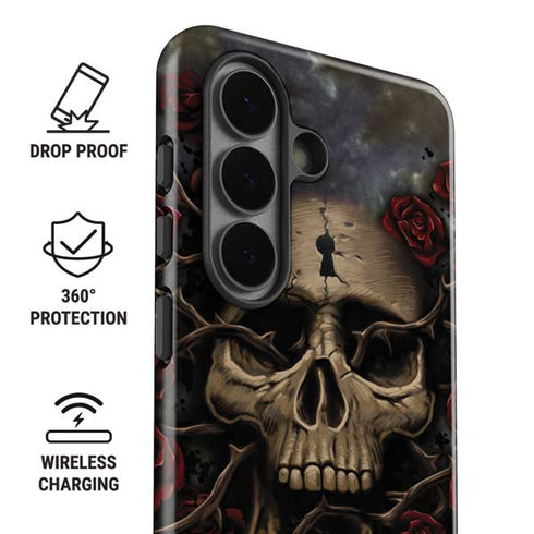 Liquid Blue Skull Entwined with Roses Galaxy S26 Plus Impact Case
