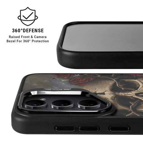 Liquid Blue Skull Entwined with Roses Galaxy S26 Plus Kickstand Case