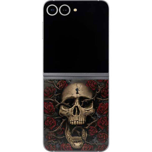Liquid Blue Skull Entwined with Roses Galaxy Z Flip6 Skin