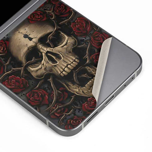 Liquid Blue Skull Entwined with Roses Galaxy Z Flip6 Skin