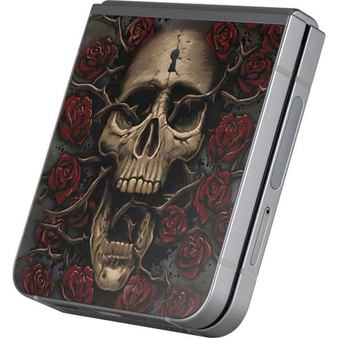 Liquid Blue Skull Entwined with Roses Galaxy Z Flip6 Skin