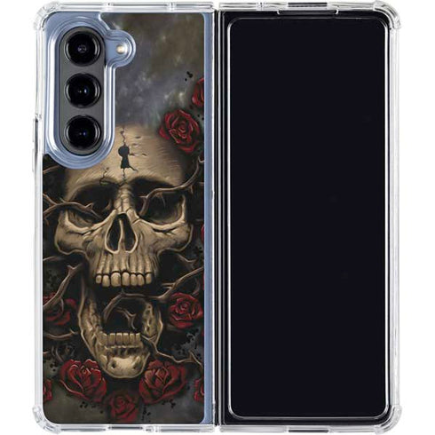 Liquid Blue Skull Entwined with Roses Galaxy Z Fold5 5G Clear Case
